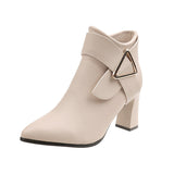 High-Heeled Women's Boots Korean Version Of Autumn And Winter New Pointed Short Barrel Metal Leather Buckle Decorative Side Zipper Coarse And Large Size Female Short Boots HZ0115