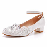Large-Size 3 Cm Square-To-Head Single-Shoe With Single Shoe Spring And Autumn Lace Bridal Shoes For Pregnant Women's Wedding Shoes HZ0115