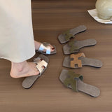 Slippers Women Wear Summer New Korean Cool Drag Soft Flat Bottom One-Word Drag Seaside Beach Shoes HZ0115