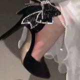 Butterfly Water Drill Wedding Shoes Banquet Shoes 2025 New French High-Heeled Female Famous Pearl Hollow Single Shoe Thin Heel HZ0115