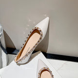 French Temperament Small Fragrant Evening Wind Tip Single Shoes Women Shallow Mouth 2025 New Spring And Autumn Flat Bottom Shoes Rivet Shoes HZ0115