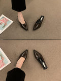 Naipa ~ Vintage Bag Head Half Slippers Women Outside Wearing A Lazy One-Legged Tip-Teller Shoes Coarse Heel Half-Shoe Single-Shoe Female HZ0115
