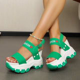 2025 Spring And Summer New Large-Size Thick Bottom Slope With Ladies Casual Sandals Pure Color Simple Grid HZ0115