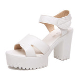 Painted Leather High Heel Waterproof Sandals Women Fashion Crocodile Pattern Walking Shoes Summer Coarse Heel Magic Sticky H Women's Shoes HZ0115