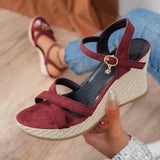One-×Ö×Ö Buttoned Sandals Woman In The Summer Of 2025 New Korean Version Of The Thick Bottom Slope With Fish Mouth High Heel Roman Sandals Woman HZ0115