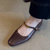 Shallow Word With Buckle Black Mary Jane Shoes Women Retro Flat Floor Comfortable Square Head Small Single Shoes HZ0115