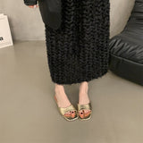 Korean Version Of Flat-Bottomed Silver Cool Slippers Women's Summer Wear Beach Slippers French Women's Shoes HZ0115