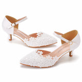 5 Cm Thin Heel Pointed Sandals In Low Heel Mary Jane Sandals White Lace Wedding Shoes Wedding Shoes HZ0115