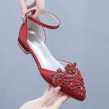 Spring And Summer 2 Cm Flat Hedley Casual Sharp In The Hollow Sandals Square With Shallow Mouth Water Drill Buckle Bridal Shoes Wedding Shoes HZ0115