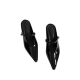 Internal Height Height Half Slippers Female One-Word Buckle Point-And-Head Single Shoe Pedal Temperament Bag Head Shoes HZ0115