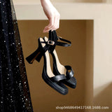 2025 Summer Thick-Soled Women's Shoes With Fashion Square High Heels Thick Heel Waterproof Table Barbie Powder Sandals 9Cm HZ0115