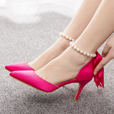 7 Cm Fine Heel Large-Size Sandals Banquet Women's Shoes Ribbon Beads High Heel Sandals And Ribbon Dress Dress HZ0115