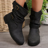 2025 Autumn And Winter Martin Boots Belt Buckle Large Size Cylinder Cylindrical Women's Leather Boots HZ0115