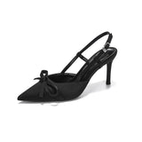 Spring And Summer 2025 New Naked Color Bows Fine Heels Women's Silk Satin Sharp Sandals French Temperament Single Shoes HZ0115