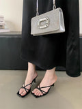 Push! Huge Gentle! Purple High-Heeled Women Wear The Square Head Cross Fine Striped Toe And Fairy Cool Slippers HZ0115