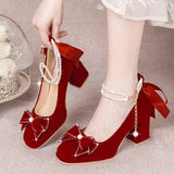 Wedding Shoes Women In The Autumn Of 2025 New Thick Heel Non-Tiring High-Heeled Shoes Wedding Red Bridal Shoes Show Heels HZ0115