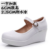 White High-Slope Single-Shoe Round Cheongsam Shoes Shallow Walking Shoes Waterproof Table Thick-Soled Size 43 Magic Sticker Women's Shoes HZ0115