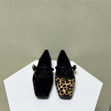 Standing Women's Shoes In The Autumn Of 2025 With Leopard-Print Square Head Flat Shoes European Shallow Single Shoes HZ0115