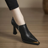 Vintage Metal Tip Fine Heel Single Shoes Small Luxury Fashion Elegant Side Zipper Deep Heels HZ0115