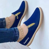New Single-Shoe Women's Light Mouth Casual Solid Color Side Zipper Loose Bottom Rope Large Women's Single Shoes HZ0115