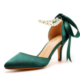 7 Cm Medium Heel Sandals Fine Heel Water Drill Beaded Sandals Simulation Silk Wedding Banquet Dress Shoe Tips Sandals Woman HZ0115
