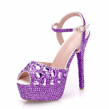 14Cm Fish Mouth High-Heeled Sandals Fine Heel Water Diamond Wedding Shoes Bride Shoes Color Diamond Crystal Sandals Full Of Diamond Shoes HZ0115
