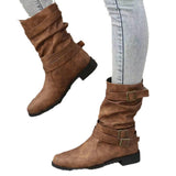 2025 Autumn And Winter Martin Boots Belt Buckle Large Size Cylinder Cylindrical Women's Leather Boots HZ0115