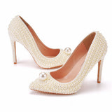 11 Cm Fine Tip Single Shoe Pointy Shoes Large Size Women's Shoes Pearl Wedding Shoes Wedding Shoes Dinner Women's Shoes HZ0115