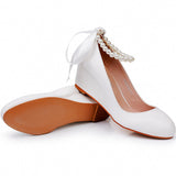 5 Cm White Beads Thick Bottom Heels Mary Jane's Shallow Mouth Single Shoe Ribbon Thin Wedding Dress High Heels HZ0115