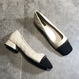 Fashion Small Fragrant Low-Heeled Shoes Women's Soft-Soled Working Shoes 2025 New Spring And Autumn Square Head Thick Heel Single Shoes Women HZ0115