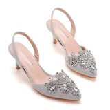 6 Cm Light-Mouthed Pointed Sandals Discolored Cloth Thin Heel Large Banquet Sandals Women 42 Yards 43 Yards High Heel Sandals HZ0115