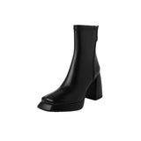 Black High-Heeling Zipper Short Boots Women Autumn And Winter New Short Cylinder Square Head Thick And Martin Boots Waterproof Table Thin Skin Boots HZ0115