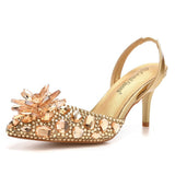 7 Cm Silver Light-Mouthed Pointed Sandals Water Drill Glass Fine Heel Sandals Large Wedding Shoes Bride Wedding Women's Shoes HZ0115