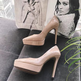2025 Spring New Patent Leather Naked Ten Cm High Heels Women Waterproof Table With 12 Cm Pointed Women's Single Shoes HZ0115