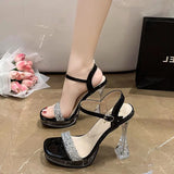 Small Hate Sky High High Heel Sandals French Crystal Waterproof Table Linolee Show New One-Word Buckle Strap Summer Wear HZ0115