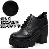 Dark Brown Bullock Women's Shoes With English Carved Small Leather Shoes Thick Heel High Heel Waterproof Table Round Head Deep Mouth Single Shoe HZ0115