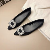 Flat-Soled Shoes Women In The Spring And Autumn Of 2025 New Pointed Light-Point Professional Shoes Drill Black Fashion Single Shoes HZ0115