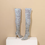 2025 New Gradient Squint Side Zipper Tip Fine Heel High Knee Boots Woman HZ0115