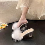 Fairy Hairy Slippers Women Wear 2025 New Net Red Coarse And One-Word Drag Crystal High-Slip Slippers HZ0115