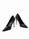 Professional High-Heeled Women Black 2025 New Pointed Fine Heel Leather Shoes Etiquette Flight Attendant Work Shoes HZ0115