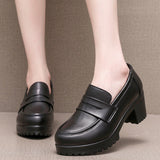 Grinding Lefu Shoes Women's Spring And Autumn Women's Shoes Coarse Heel Waterproof Platform British Small Leather Shoes Retro Black One-Legged Single Shoes HZ0115