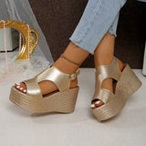 Thick-Soled Sandals Women's Large Code 2025 Summer New Sloped Sandals High Heel Waterproof Table Buckle Women's Shoes HZ0115