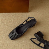 French Retro Weaving Hollowed-Up Sandals Women's Summer 2025 New Gentle After Triptying Coarse Heel Single Shoes HZ0115
