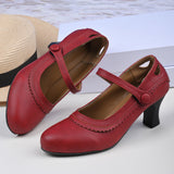 2025 New Ladies Retro Mary Jane High Heels Large-Size Coarse Lace Round Head High Heel Single Shoes HZ0115