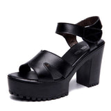 Painted Leather High Heel Waterproof Sandals Women Fashion Crocodile Pattern Walking Shoes Summer Coarse Heel Magic Sticky H Women's Shoes HZ0115