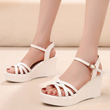 Golden Super High Slope And 12Cm Fashion Cross With Small Size Women's Shoes One-Word Thick-Bottomed Waterproof Toe Women's Sandals HZ0115