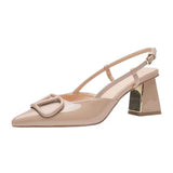 Pearl Mary Jane Single Shoe Woman 2025 New Coarse Heel Head Buckle French High Heels In The Heel Patent Leather HZ0115