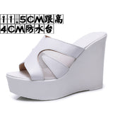 Fashion Outside The Slope And A Word Drag Summer New Pine Cake Thick Bottom Waterproof Table Hollow High And Fish Mouth Mesh Slippers Woman HZ0115