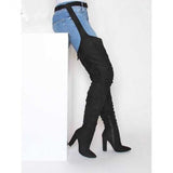 New Solid Velvet Fashion Pointed Personality Rough Knee And Waist Sexy Boots Women Fashion Boots HZ0115