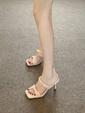 The Foot Of The Sleak High-Heeled Women's Sandals On The Feet Comfortable Square Head And A Word With Cool Slippers Coarse HZ0115